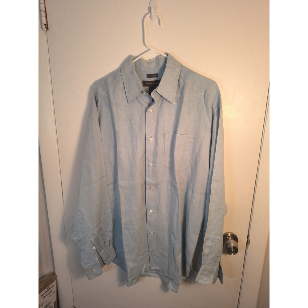 Banana Republic Shirt Large L Blue 100% Irish Linen Button Down Long Sleeve
